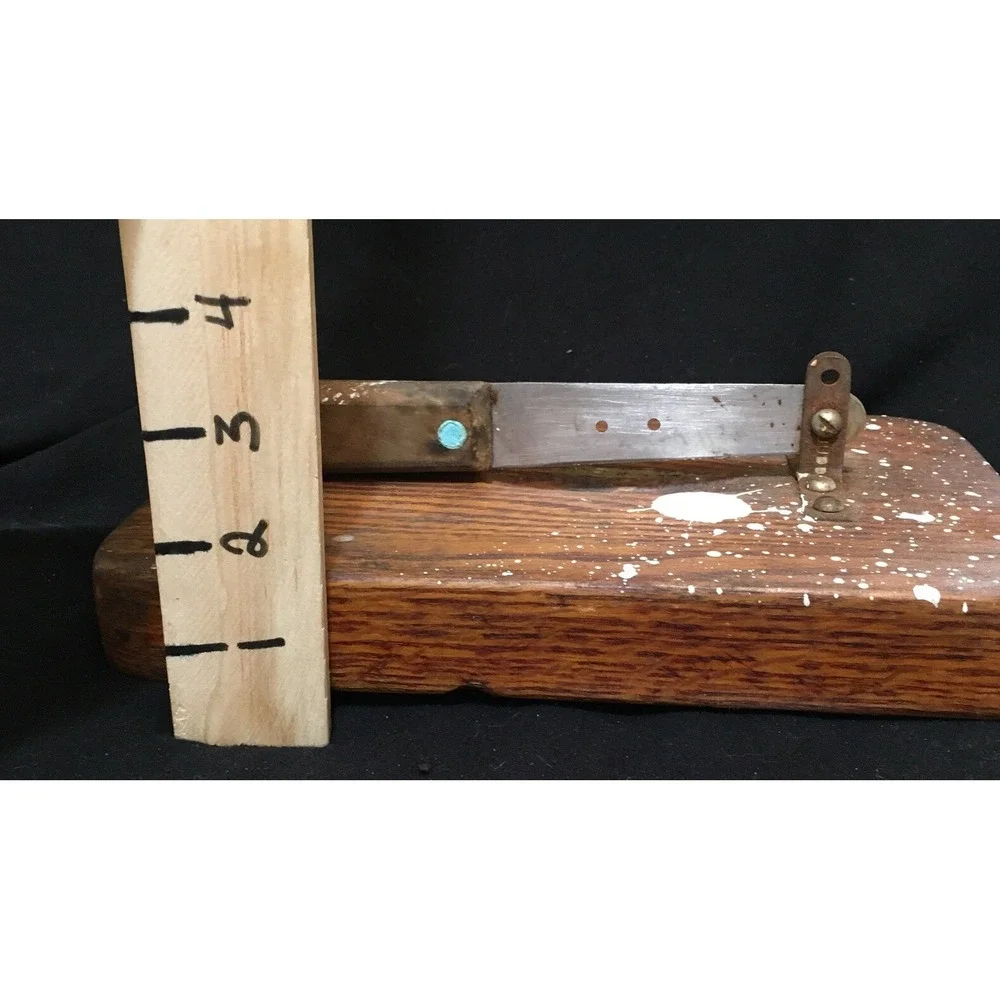 Primitive Vintage Guillotine Knife Cutter Slicer Tool Wood Base Handmade